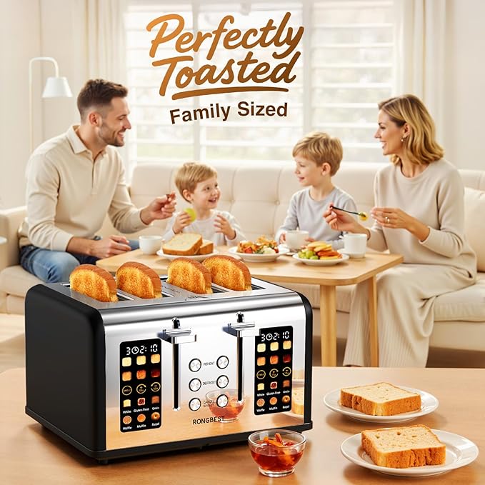 4 Slice Touch Screen Toaster, Easy-to-Use Digital Stainless Steel Toaster - Image 7