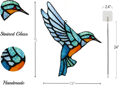 Stained Glass Hummingbird Suncatcher,Unique Handmade Window Hanging Ornament - Perfect Housewarming,Birthday, Christmas & Thanksgiving Gift for Bird Lovers and Mom (Hummingbird A)