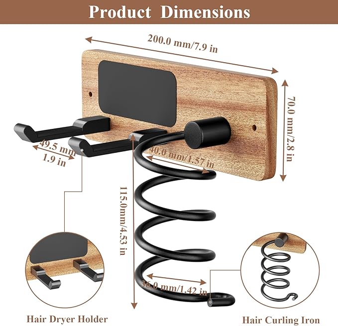 Tindbea Hair Dryer Holder Curling Iron Holder, Blow Dryer Holder Wall Mount - Image 2