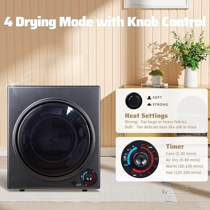 CTT Portable Clothes Dryer 3.5 cu.ft, 1500W Compact Dryer - Image 3
