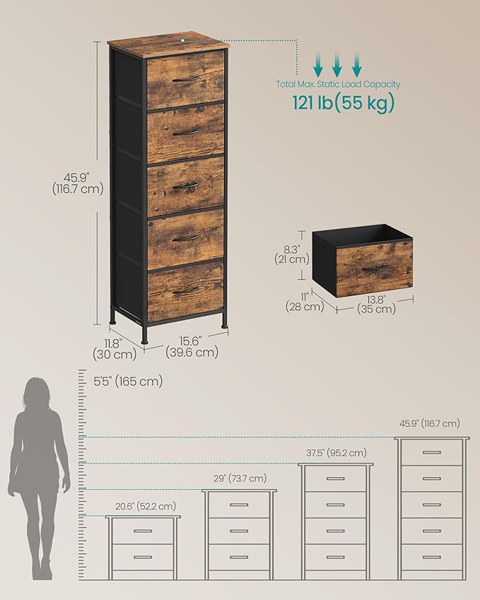 SONGMICS Dresser for Bedroom, Chest of Drawers, 5 Non-Woven Fabric Drawers - Image 2