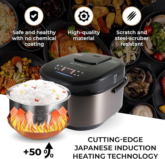 Buffalo Titanium Grey IH SMART COOKER, Rice Cooker and Warmer, 10 cups of rice - Image 5