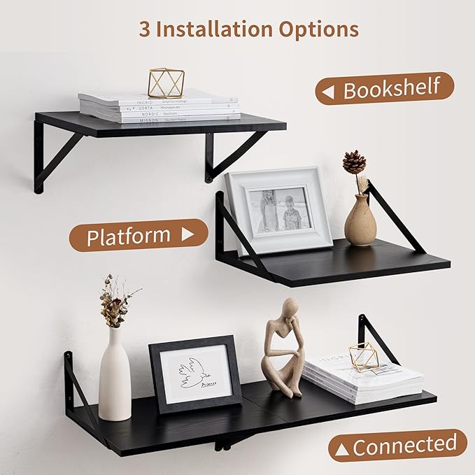Axeman Deep Floating Shelves for Wall, 16W x 12D Black Floating Shelves Set of 2 - Image 5
