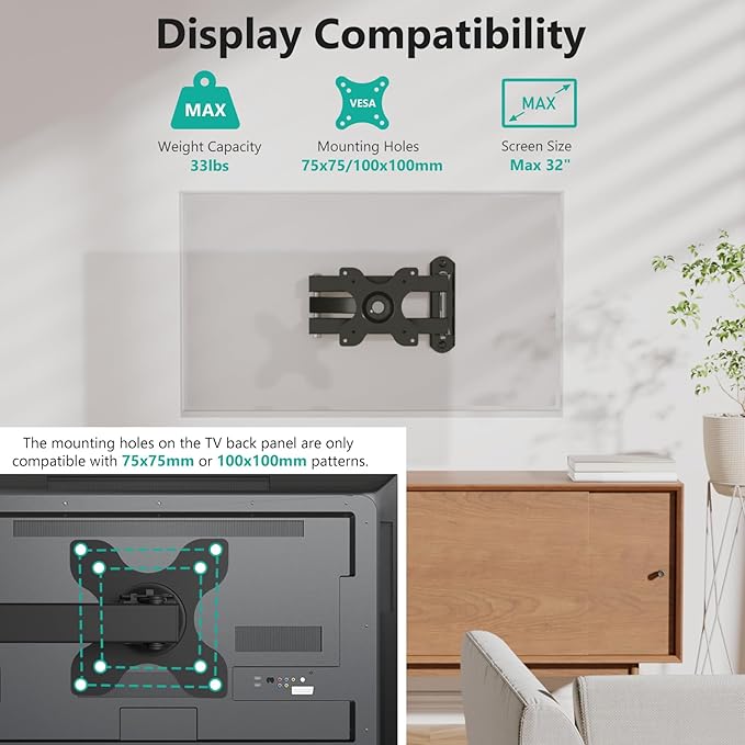 WALI TV Wall Mount Articulating LCD Monitor Full Motion 15 inch Extension Arm - Image 2