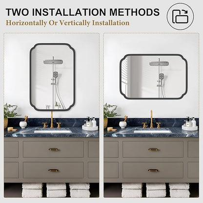 Black Bathroom Mirror for Over Sink 20" x 30" Modern Rounded Rectangle Bathroom - Image 6