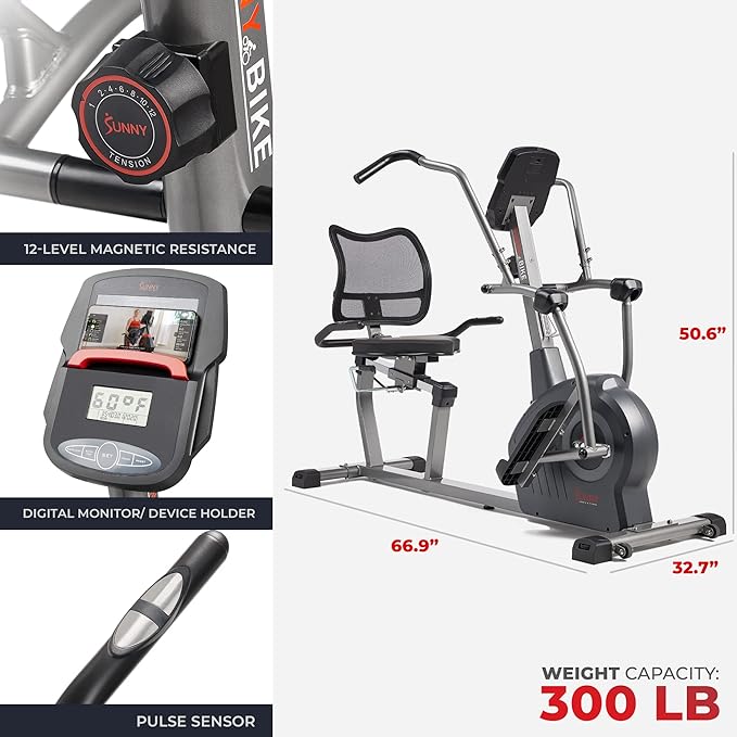 Sunny Health & Fitness Elite Recumbent Cross Trainer & Elliptical Machine - Image 6