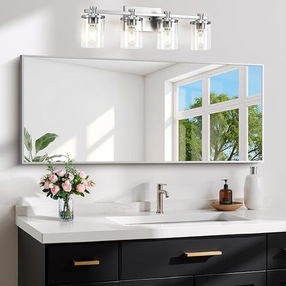 Silver Bathroom Mirror for Wall, 20x48 Inch Rectangle Mirror by Welcometocofeny