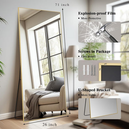 Anpark Gold Rectangle Oversized Mirror Full Length with Stand 26" x 71" Large Full Body Dressing Standing Floor Mirror for Bedroom Wall Mounted Mirror for Living Room Home Decor