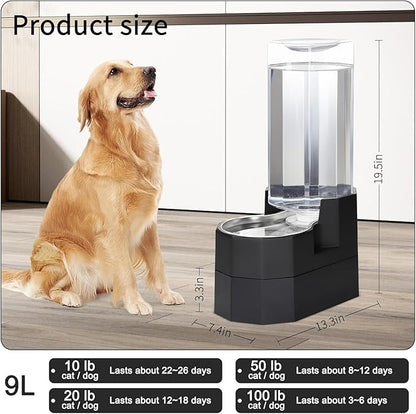 RIZZARI Large Dog Water Dispenser: 9L Raised Gravity Gray Automatic Stainless - Image 4