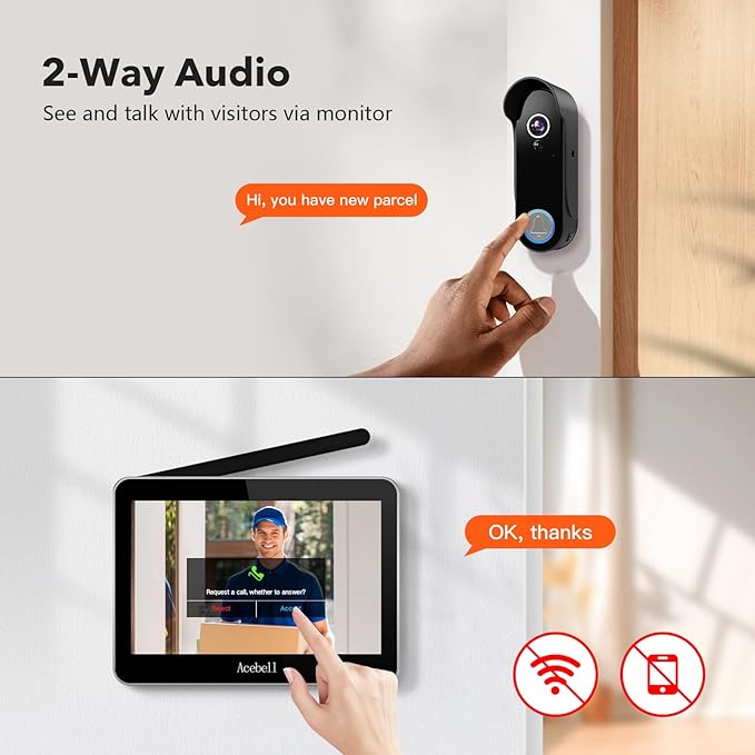ACEBELL Wireless Video Doorbell Intercom System Battery Operated, 1080P Video - Image 5