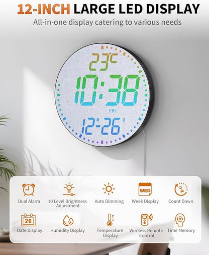 GLOKUUCA 12" Large Digital Wall Mount Clock, Count Down Timer, Big LED - Image 2