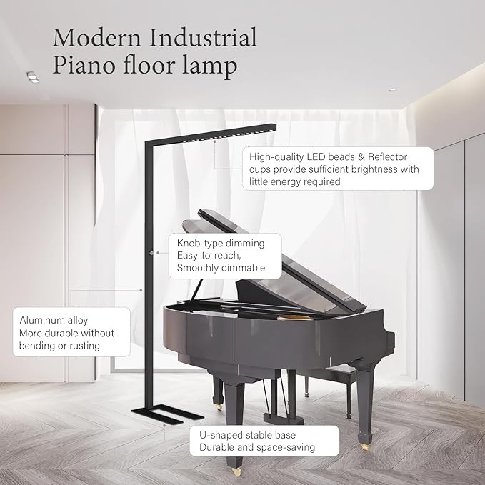 STERREN 77" LED Floor Lamp, 7350LM Dimmable Eye-Care Standing Piano Lamp - Image 4