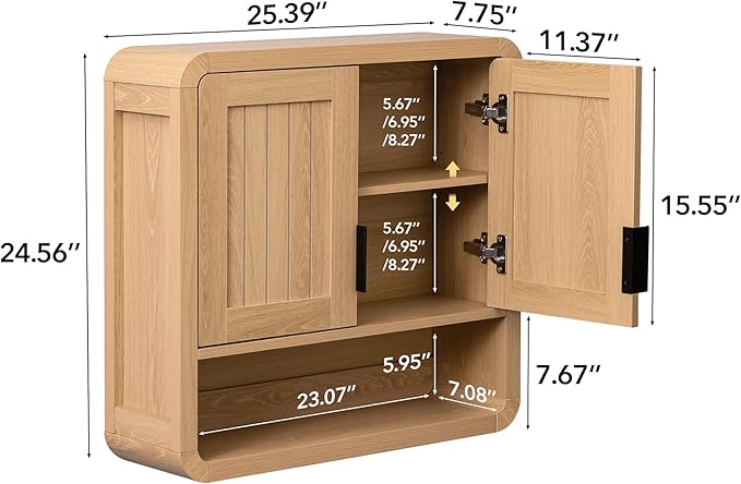 Modern Farmhouse Bathroom Wall Cabinet, Oak Finish Medicine Cabinet - Image 2