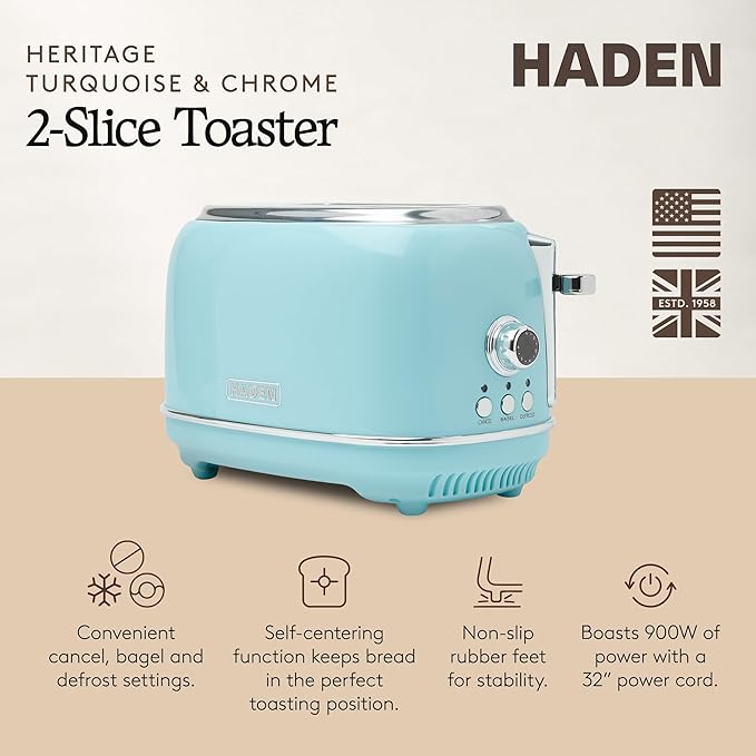 Haden Heritage 2 Slice Wide Slot Stainless Steel Toaster - Image 2