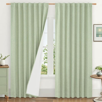 LAMIT 100% Blackout Linen Curtains 84 Inches Long, Living Room Farmhouse Drapes by LAMIT