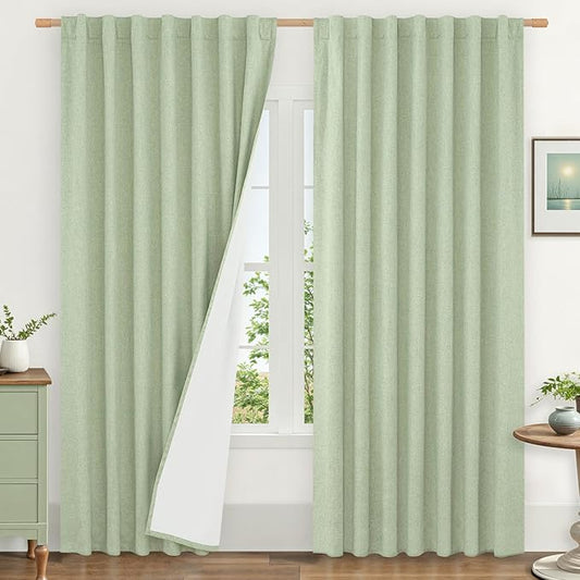 LAMIT 100% Blackout Linen Curtains 84 Inches Long, Living Room Farmhouse Drapes by LAMIT