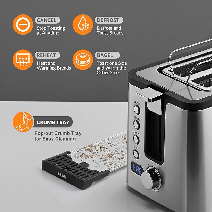 Mecity 4 Slice Toaster, Long Slot Toaster - Image 2