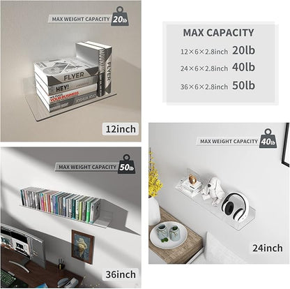 Acrylic Wall Shelves 36 24 12 Inches, Wall Mounted Display Shelves - Image 5