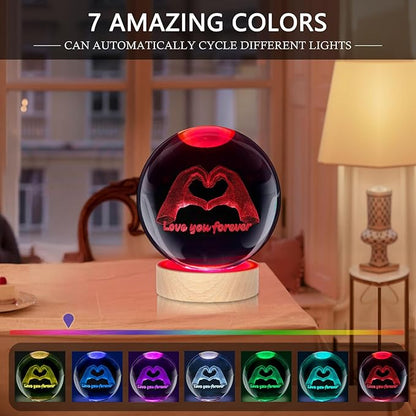 Kopesmsy 3D TayTay Gifts, Cute 3.15-inch Hands Heart Shaped Crystal Ball Night - Image 3