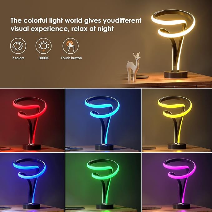 airnasa Spiral LED Table Lamp Set of 2-10 Color Modes, Touch Dimming, Modern - Image 2