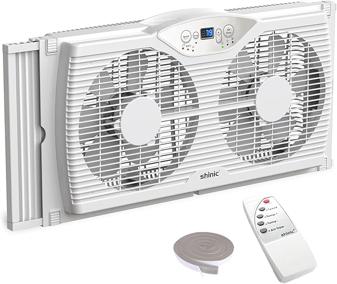 shinic Twin Window Fan with Reversible Airflow, Thermostat Controlled, 3 Speeds by SHINIC