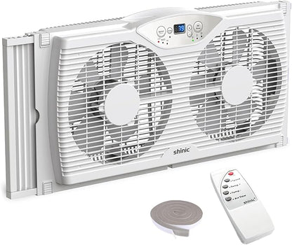 shinic Twin Window Fan with Reversible Airflow, Thermostat Controlled, 3 Speeds by SHINIC