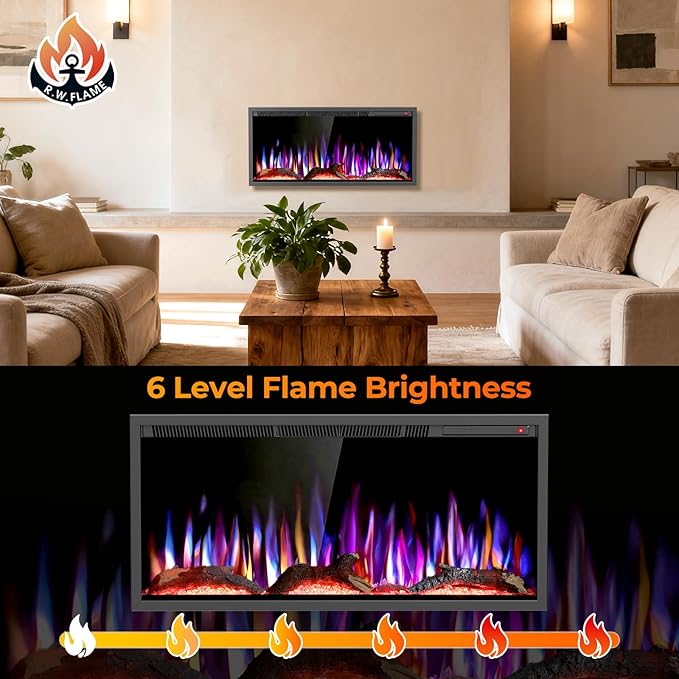 R.W.FLAME 36" Recessed and Wall Mounted Smart Electric Fireplace, Alexa/WiFi - Image 5