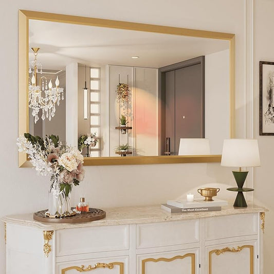 Amorho Bathroom Mirror, 60x36 Inch Golden Thick Metal Framed Wall Mirrors by Amorho
