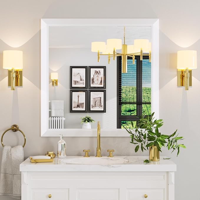 Amorho Bathroom Mirror, 36x36 Inch White Thick Metal Framed Wall Mirrors by Amorho