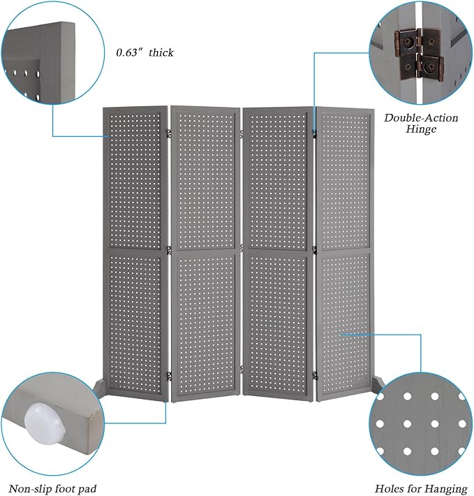 Bonnlo 4 Panel Pegboard Freestanding, 5 FT Portable Display Board Organizer - Image 4