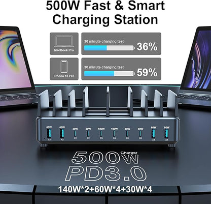 chipofy 500W Charging Station for Multiple Devices, 10-Port Multi USB C Fast - Image 4