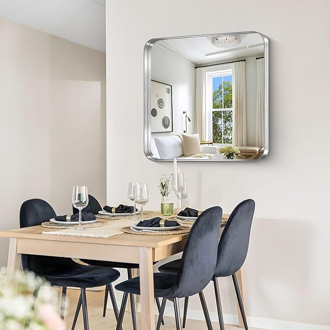 CIRCUMI Silver Bathroom Mirror, Rounded Corner, Tempered Glass, Square Mirror - Image 5