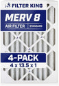 Filter King 4x13.5x1 Air Filter | 4-PACK | MERV 8 HVAC Pleated A/C Furnace by FilterKing