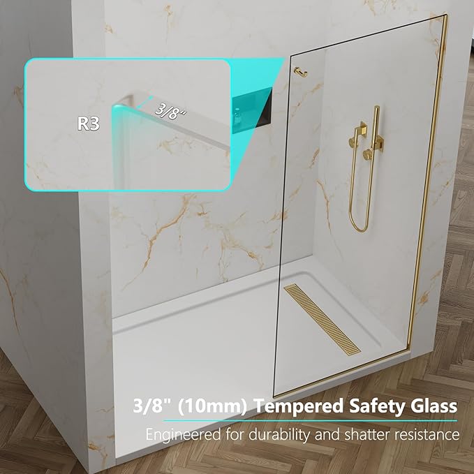 Shower Screen, 3/8" Tempered Glass, Shower Wall Panels, Fix Shower Glass Screen - Image 5