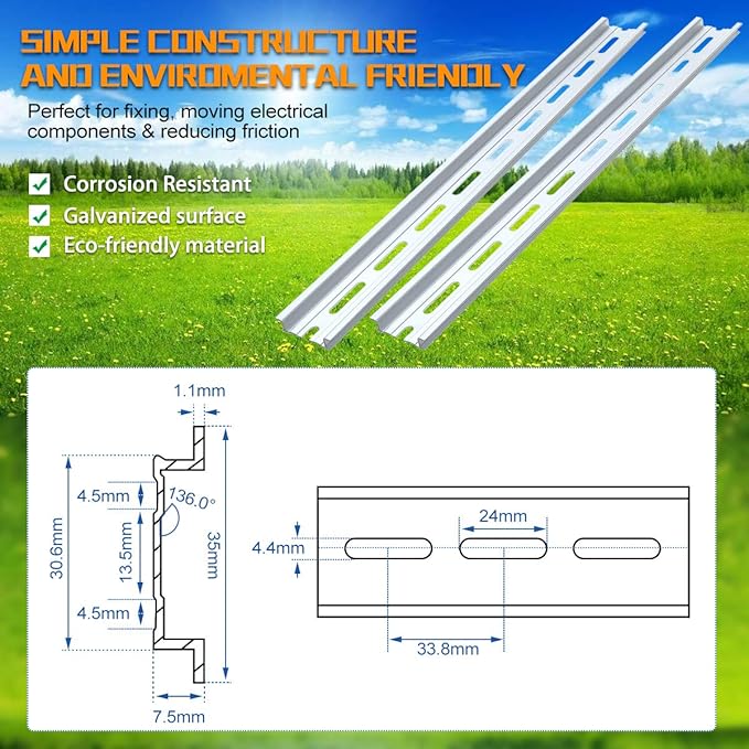 2 Piece VAMRONE Aluminum DIN Rails, 12 Inch Long, 35mm Wide, 7.5mm High - Image 4