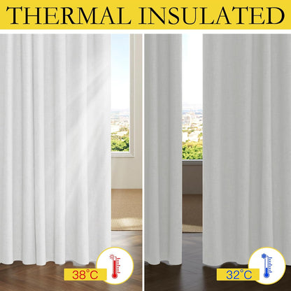 NICETOWN 100% Absolutely Blackout Linen Curtains with Thermal Insulated Liner, Greyish White, 42" Wide, 63" Length Energy Saving Curtains for Classroom 2 Panels Set, Vertical Blinds