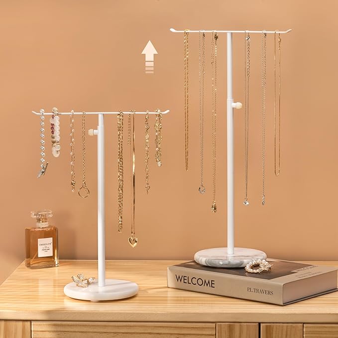 Josmimic White Necklace Holder Jewelry Organizer Stand – Adjustable Height - Image 6