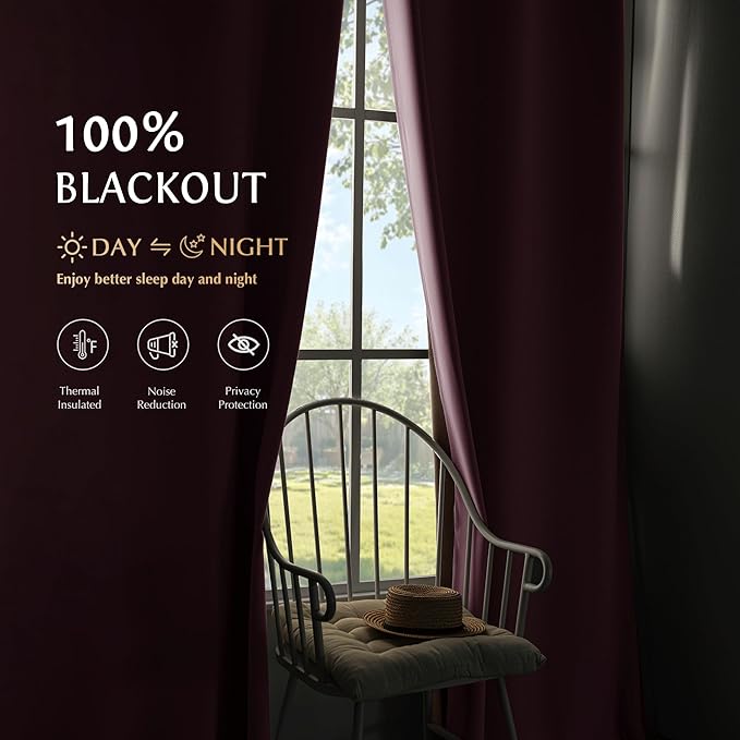 Beauoop Pink 100% Blackout Curtains 63 Inch Long 2 Panels - Image 2