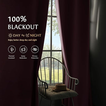 Beauoop Pink 100% Blackout Curtains 96 Inch Long 2 Panels - Image 2