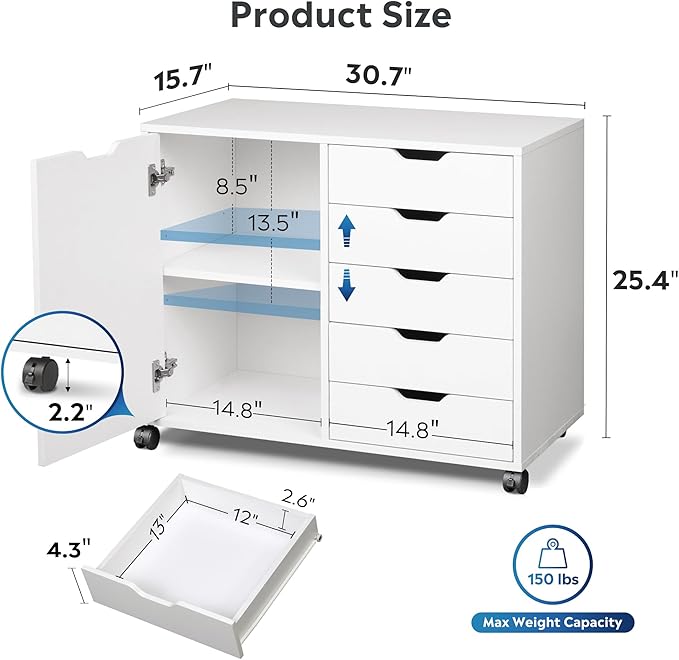 DEVAISE 5-Drawer Wood Drawer Cabinet, Office Storage Cabinet - Image 3