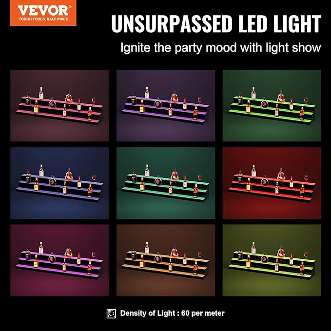 VEVOR LED Lighted Liquor Bottle Display Shelf, 3 Tiers 60 Inches, Supports USB - Image 4