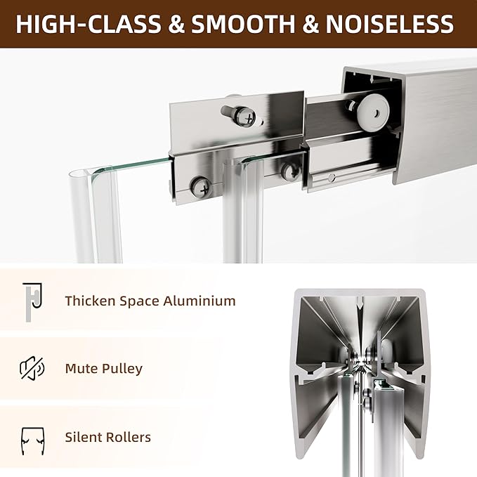 Shower Door, 44-48" W x 70" H Semi-Frameless Double Sliding Glass Shower Door - Image 4
