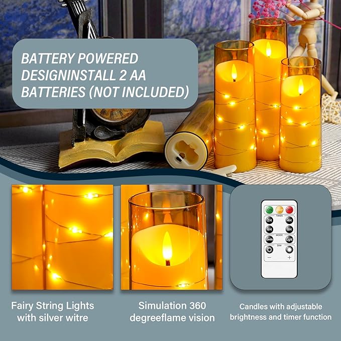 Flameless Candles with Embedded Star String, Battery Operated LED Pillar - Image 6