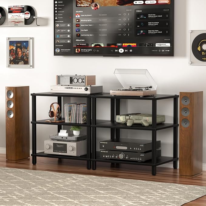 LELELINKY 3-Tier AV Media Player Stand Set of 2, Wooden TV Stand, Game Console - Image 2