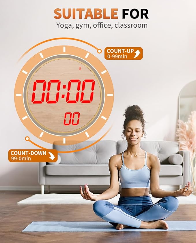 GLOKUUCA 12" Large Digital Wall Mount Clock, Count Down Timer, Big LED - Image 6