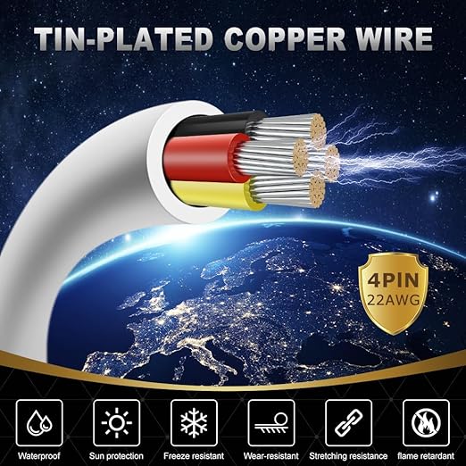 22 Gauge 4 Conductor Electrical Wire, 32.8FT White Stranded Low Voltage 22/4 - Image 2