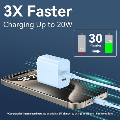 Charger for Phone 17/16/15 Pro Max, 20W Dual Port USB C Fast Charger Block - Image 2