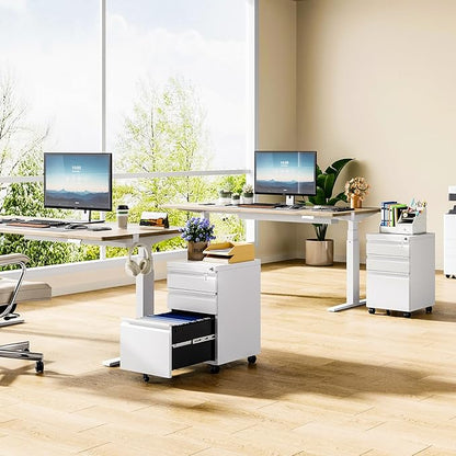 MIIIKO White Filing Cabinet 3 Drawers on Wheels Under Desk, Metal Rolling File - Image 2