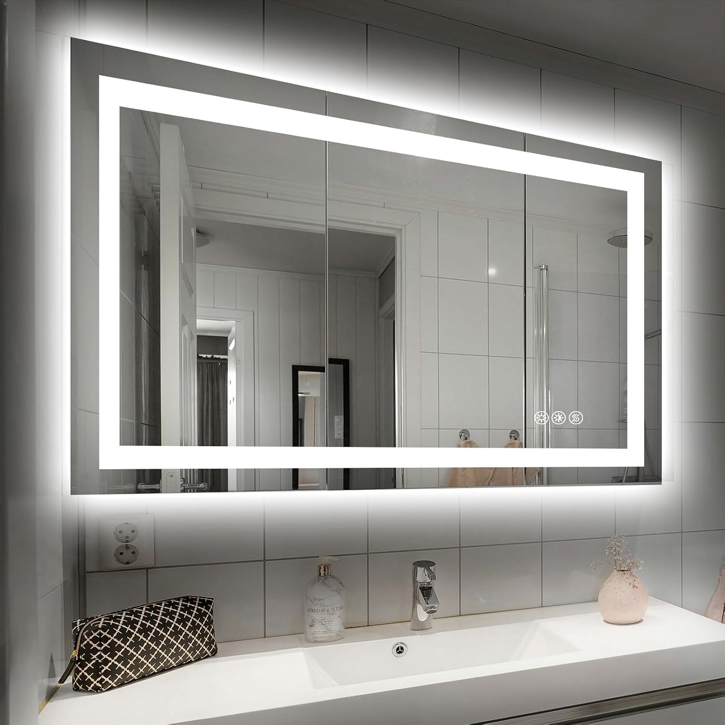 Hivone 40"X32" LED Bathroom Mirror with Lights, Anti-Fog, Dimmable, Backlit + Front Lit, Smart Bathroom Vanity Mirror, Memory Function, Shatterproof, Tempered Glass (Horizontal/Vertical)