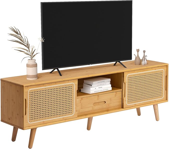 HollyHOME Bamboo TV Stand with Storage by HollyHOME